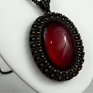 Avon Brass and Ruby Style Necklace and Earrings Set